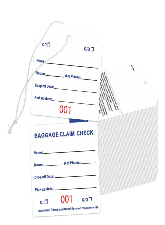 TQQBUU 1000 Baggage Claim Check Tags with Transfer Tape on Back, 4 3/4 x 2 3/8 Hotel Luggage ID Tags Numbering from 001 to 1000, Baggage Identification for Hotel Suitcase Motel Bag - Image 1